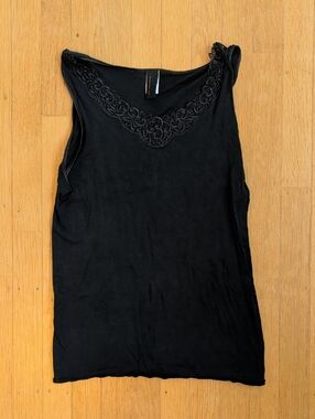 Hanro Black Lace-Trim Silk Sleeveless Tank